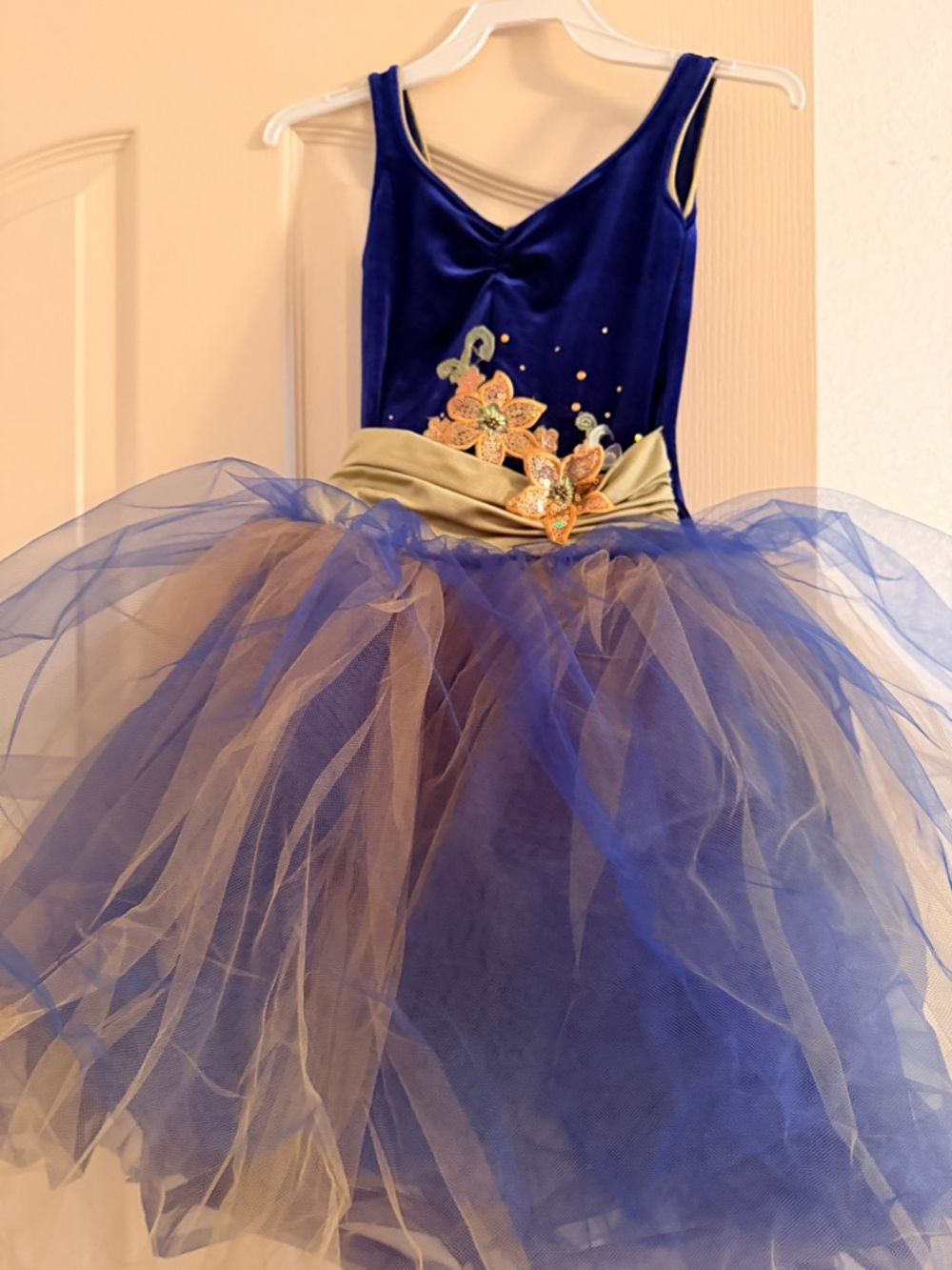 Curtain Call prestige Ballet Costume Blue Gold tutu Dance Recital w/ Garment Bag